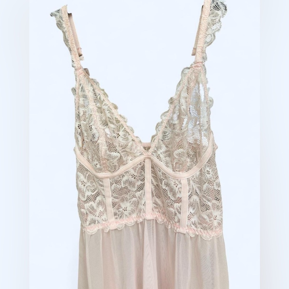La Vie En Rose Women’s Pink Lace Babydoll Nightgown Coquette Lingerie Sleepwear